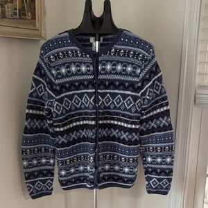 VTG Talbots Fair Isle  100% Cotton Spring Cardigan Sweater Size L Cottagecore